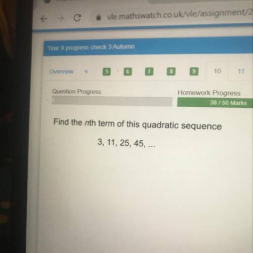 Can someone help with me this quadratic sequence
