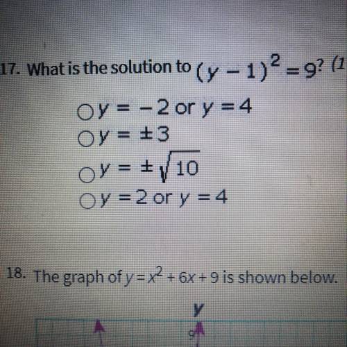 What is the solution to (y - 1)^2 = 9