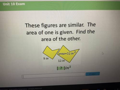 These figures are similar. the area of one is given. find the area of the other