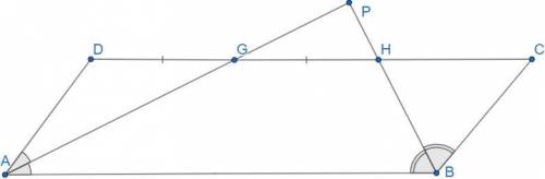 For the parallelogram ABCD the extensions of the angle bisectors AG and BH intersect at point P. Fi