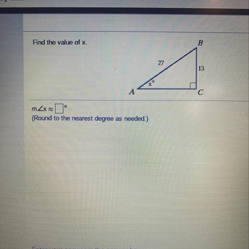 Please help!!
Find the value of x