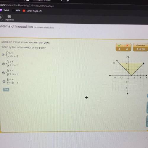 Which system is the solution of the graph