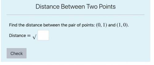 Find the distance between the pair of points: (0,1) and (1,0)