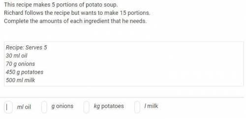 Help if you get it ^.^ (Cuz I don't:()

This recipe makes 5 portions of potato soup.
Richard follo