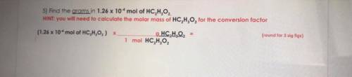 Find the grams in 1.26*10^-4 mol of HC2H3O2