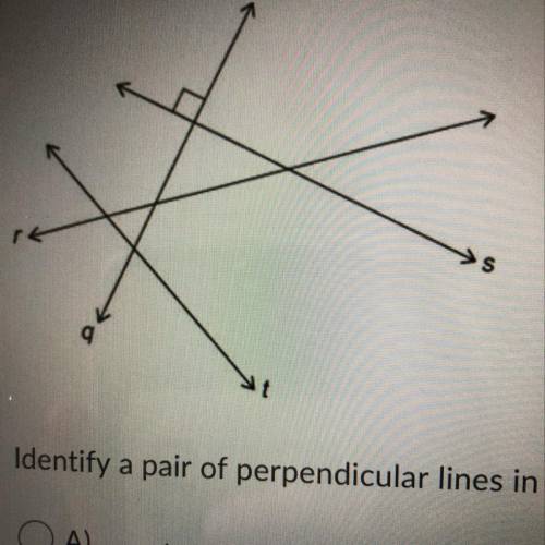 Identify a pair of perpendicular lines in the given figure