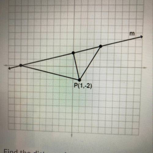 Find the distance from the point P to line m in the given figure.