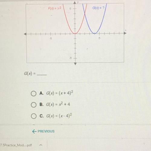 The graphs below have the same shape. What is the equation of the blue graph? G(x) =

A. G(x)= (x+