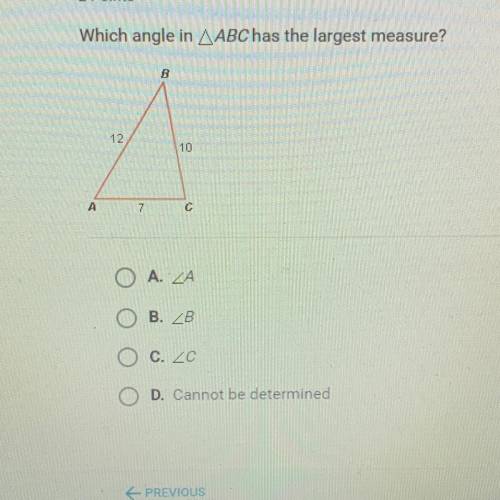Which angle in AABChas the largest measure?