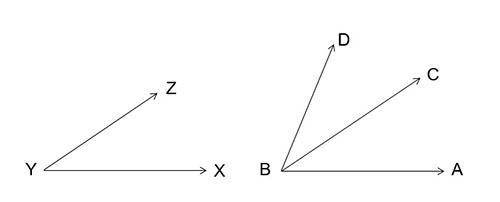 For the given figure, write the conclusion for the statements ∠XYZ ≅ ∠ABC and ∠CBD ≅ ∠ABC. answers: