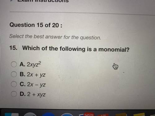 Which of the following is a monomial?
PLS HELP!