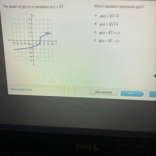 Hurry please !!!

The graph of g(x) is a translation of y = V.
Which equation represents g(x)?
ly