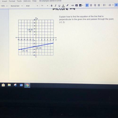 Explain how to find the equation of the line that is

perpendicular to the given line and passes t