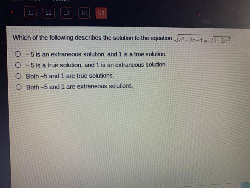 HELPP!! Which of the following describes a solution to the equation