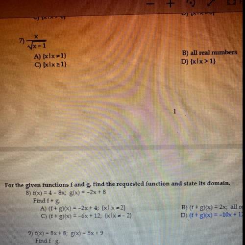 For the given functions f ang g find the requested function and state its domain

F(x)=4-8x ; g(x)