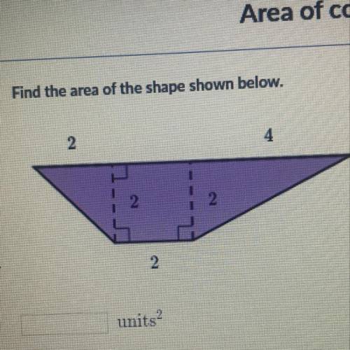 Find the area of the shape shown below.
2
4
2
N.
2
units