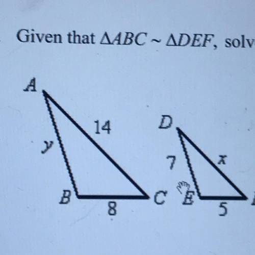 4. Given that AABC - ADEF, solve for x and y.