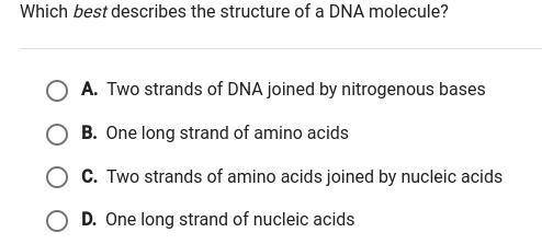 Which best describes the structure of a DNA molecule?