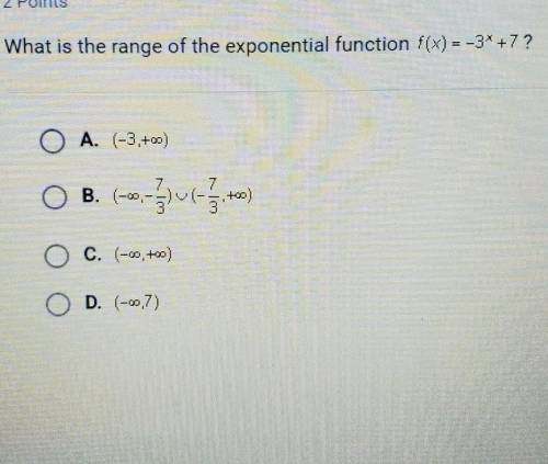 What is the range of the exponential function f(x)=-3^x+7