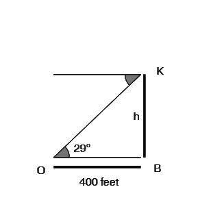 An observer (O) is located 400 feet from a building (B). The observer notices a kite (K) flying at