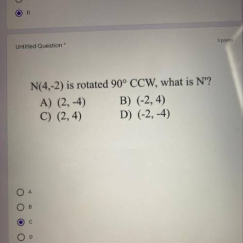 N(4,-2) is rotated 90 ccw , what is N’ ?