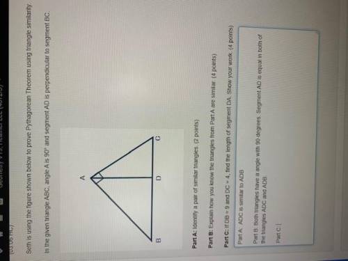 HELP PLEASE QUICKLY - in two similar triangles if DB = 9 and DC = 4, find the lenth of segment DA