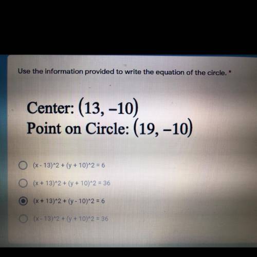 Use the information provided to write the equation of the circle.
