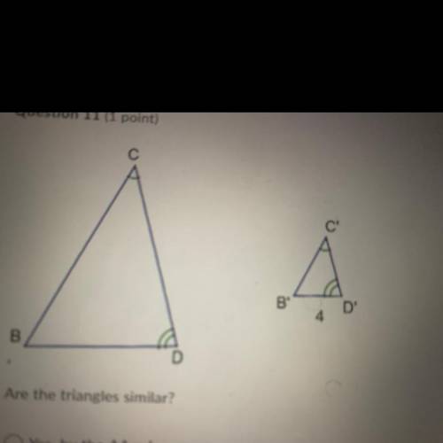 Are the triangles similar?

Yes, by the AA rule.
Yes, by the SSS rule.
Not similar.
Yes, by the SS