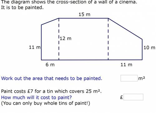 The diagram shows the cross-section of a wall of a cinema. It has to be painted. Work out the area
