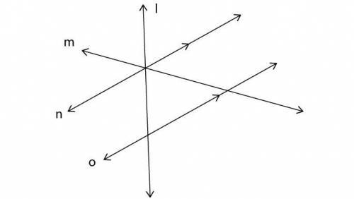 Identify a pair of parallel lines in the given figure. answers : n and o m and l m and o n and m