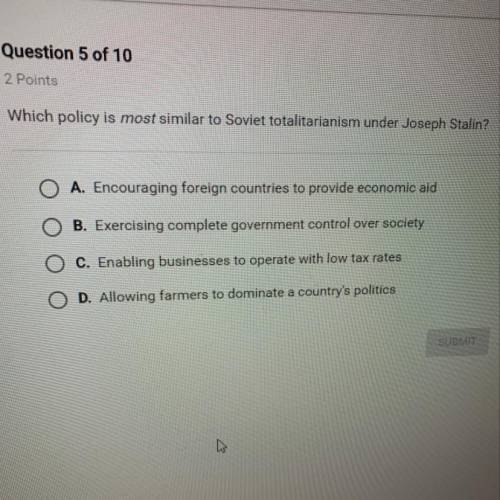 Which policy is most similar to Soviet totalitarianism under Joseph Stalin