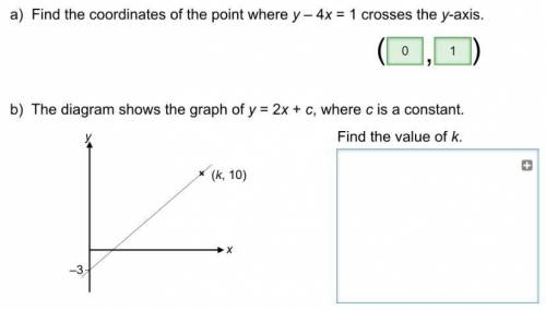 The diagram shows the graph of y=2x+c, where c is constant find the value of k Best answer gets Bra