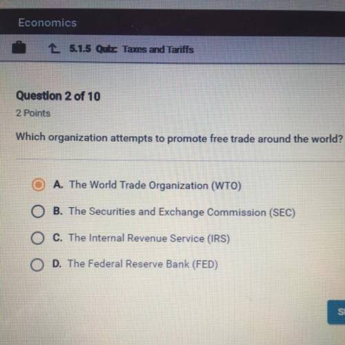 Which organization attempts to promote free trade around the world?

O A. The World Trade Organiza