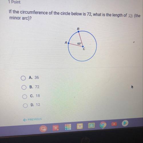 If the circumference of a circle is below 72 what is the length of AB￼