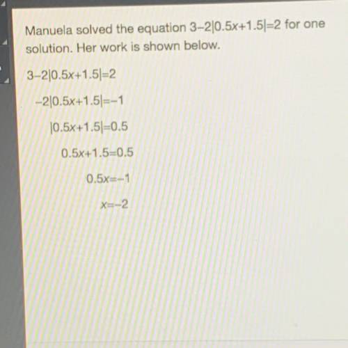 I NEED THIS ASAP!!
What is the other solution to the equation?
x=-6
x=-4
x=2
x=4