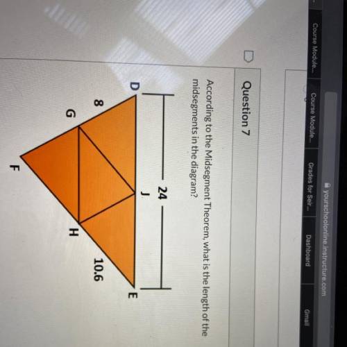 According to the Mid segment Theorem, what is the length of the mid segments in the diagram?

A. J