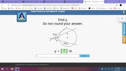 Angle measure and segment lengths: Find Y and do not round your answer. Please answer in under fi