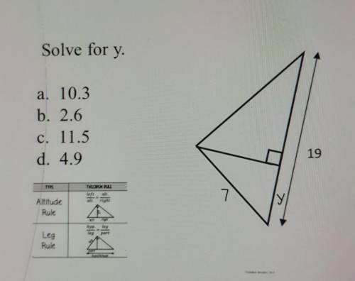 Solve for y a 10.3b 2.6c 11.5d 4.9