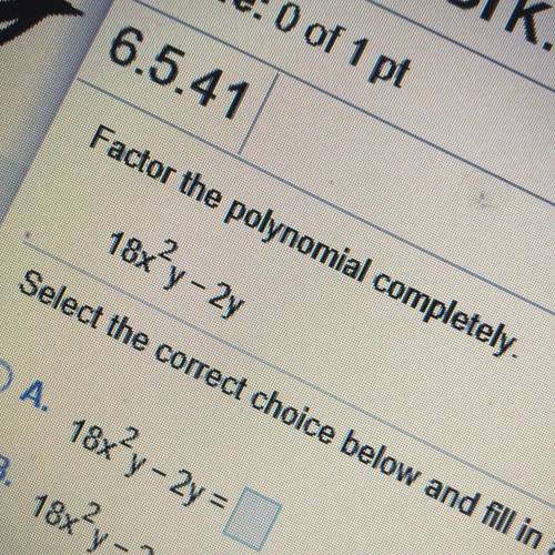 Factor the polynomial completely.
18x^2y-2y