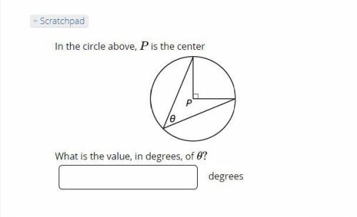 In the circle above, P is the center,What is the value, in degrees, of θ?