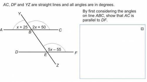 AC, DF and YZ are straight lines and all angles are in degrees. By first considering the angles on