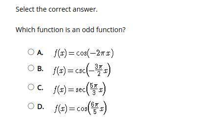 Select the correct answer. Which function is an odd function? f(x)