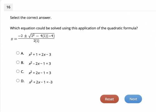 *URGENT!* Which equation could be solved using this application of the quadratic formula?