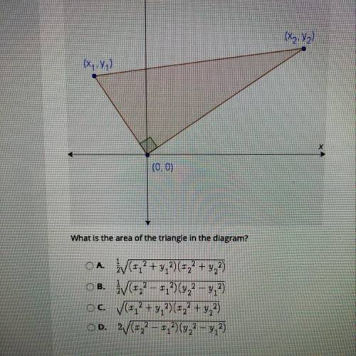 What is the area of the triangle in the diagram?

OA. IV(7,2 + y, 2)(722 + y22)
OB. (1,2 – 1,2)(4,