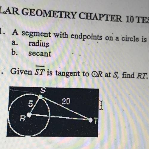 Given ST is tangent to radius R at S, find RT.