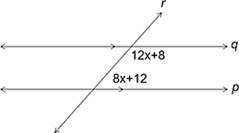 Find the value of x using properties of parallel lines. answers: A) 1 B) 8 C) 5 D) 3.5