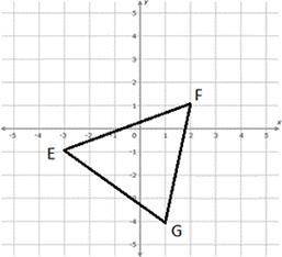 What are the resulting vertices of triangle E′F′G′ after rotating triangle EFG 180° about the origi