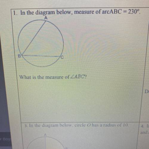 In the diagram below, measure of arcABC = 230º.
What is the measure of