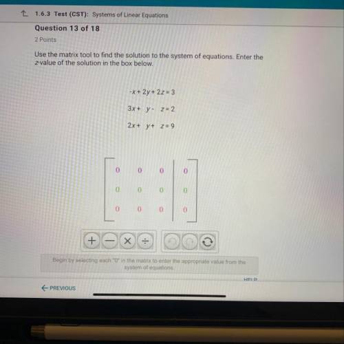 Use the matrix tool to find the solution to the system of equations please help