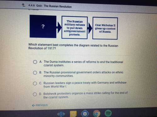 Which statement best completes the diagram related to the Russian revolution of 1917? A b c or d